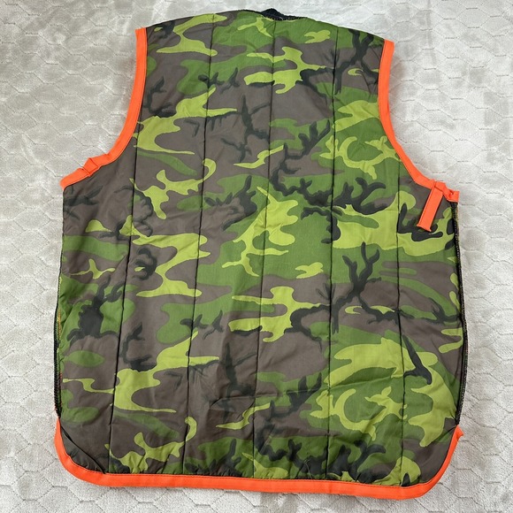 VTG Hunting Vest Reversible Woodland Camo Blaze Orange - Sz L - Simco Zipper - Picture 6 of 14